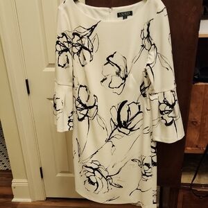 Lauren Ralph Lauren Black and White Floral Long Sleeve Dress